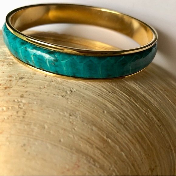Snakeskin bangle leather bracelet teal - Picture 2 of 4